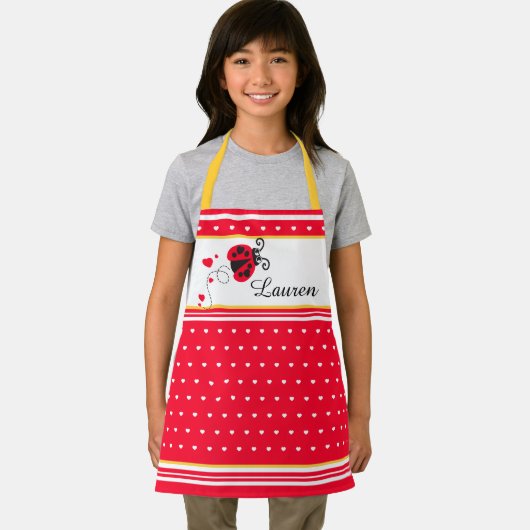 Ladybug hartstip rode witte gele douanenaam schort (Insitu)