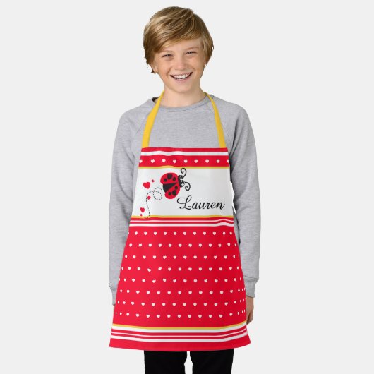Ladybug hartstip rode witte gele douanenaam schort (Gedragen)