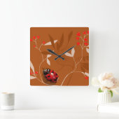 Ladybug heart shaped spots on red berry clock vierkante klok (Huis)