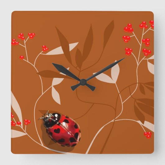 Ladybug heart shaped spots on red berry clock vierkante klok (Voorkant)