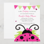 Ladybug Hot Pink Baby shower Party Invitation Kaart (Voorkant / Achterkant)