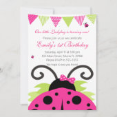 Ladybug Hot Pink Kids Birthday Party Invitation Kaart (Voorkant)