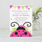 Ladybug Hot Pink Kids Birthday Party Invitation Kaart (Staand voorkant)