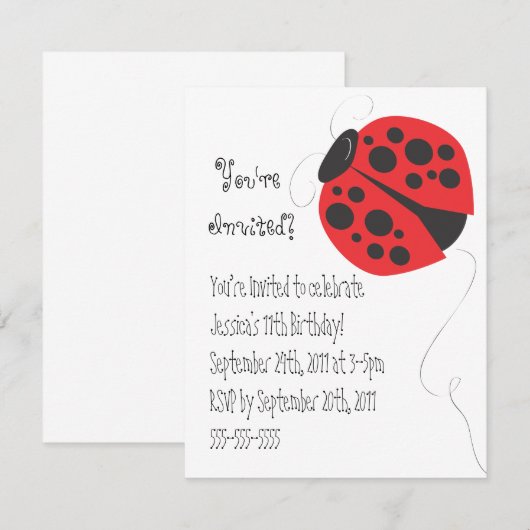 Ladybug illustratie verjaardagsuitnodiging kaart (Voorkant / Achterkant)