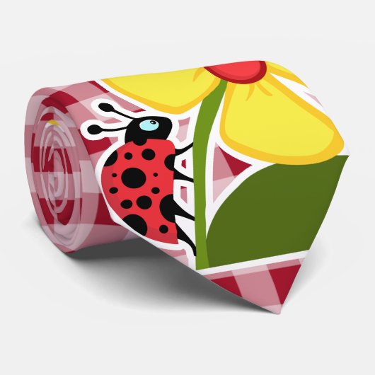 Ladybug in Carmine Red Gingham Stropdas (Opgerold)