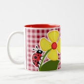 Ladybug in Carmine Red Gingham Tweekleurige Koffiemok (Links)