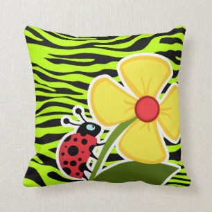 Ladybug in Chartreuse Zebra Stripes Animal Print Kussen
