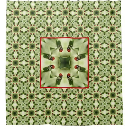 Ladybug in Dogwood Abstracte Natuur Art Douchegordijn (Voorkant)