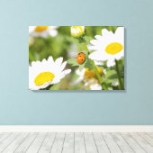Ladybug in een Daisy Garden Canvas Afdruk (Insitu (Houten vloer))