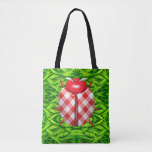 Ladybug in grasgingham, kijk schattig tote bag