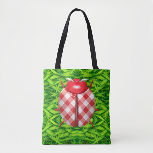 Ladybug in grasgingham, kijk schattig tote bag (Voorkant)