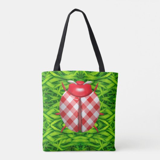 Ladybug in grasgingham, kijk schattig tote bag (Achterkant)
