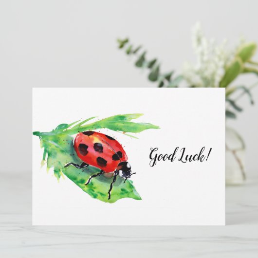 Ladybug in Green Leaf Good Luck Bedankkaart (Staand voorkant)