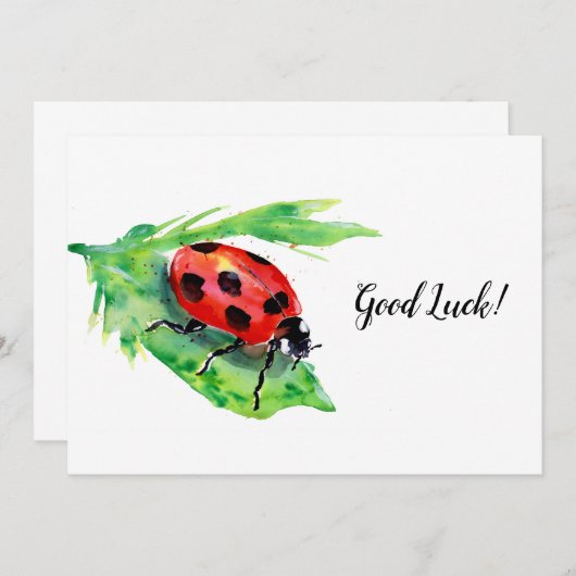 Ladybug in Green Leaf Good Luck Bedankkaart (Voorkant / Achterkant)