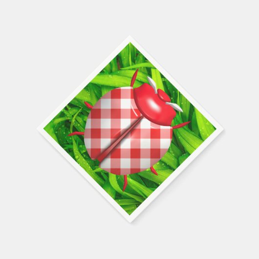 Ladybug in groene gras rode gingham controleert sc servet (Hoek)