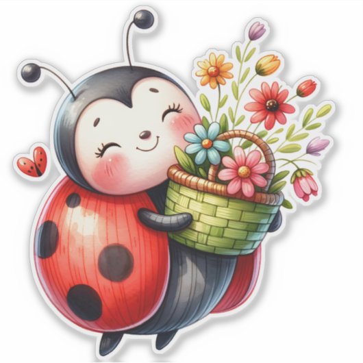 Ladybug in Love Sticker - Schattige Love Bug Decal (Voorkant)