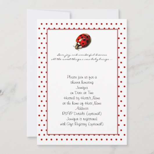 Ladybug in Red Polka Dots Shower Invitation Kaart (Voorkant)