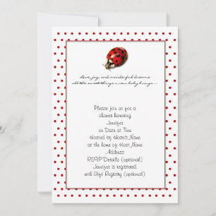 Ladybug in Red Polka Dots Shower Invitation Kaart