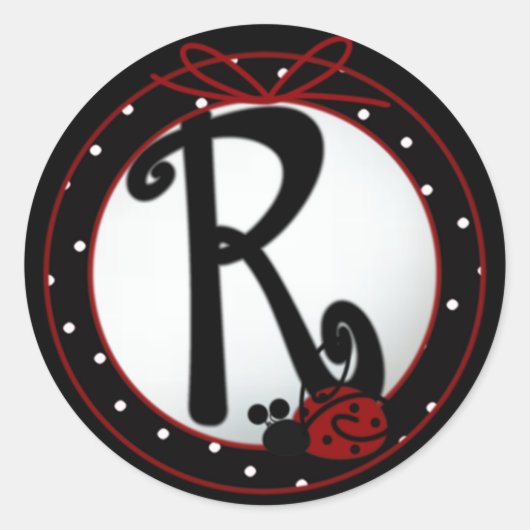 Ladybug Initiaal R Ronde Stickers (Voorkant)