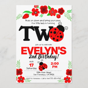 Ladybug Invitation for 2nd Birthday Kaart
