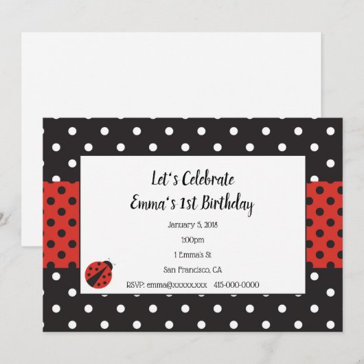 Ladybug Invitation for Kind Birthday of Baby showe Kaart (Voorkant / Achterkant)