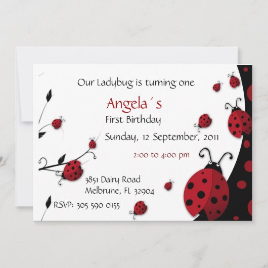 Ladybug Invitation Girl Birthday Party Kaart (Voorkant)