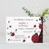 Ladybug Invitation Girl Birthday Party Kaart (Staand voorkant)