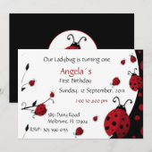 Ladybug Invitation Girl Birthday Party Kaart (Voorkant / Achterkant)