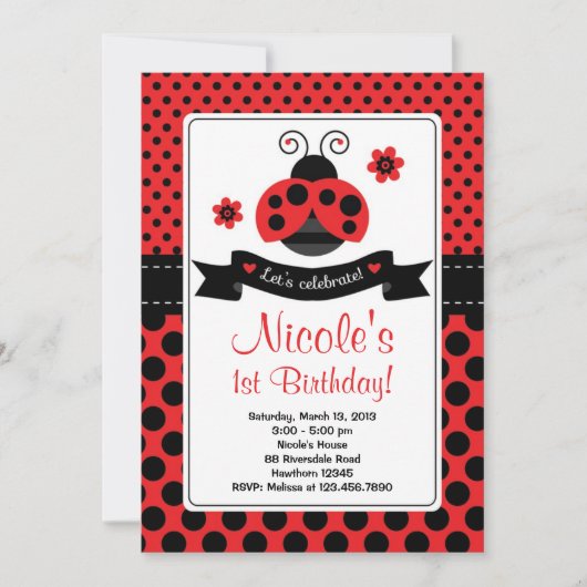 Ladybug Invitation / Lady Bug Invitation Kaart (Voorkant)