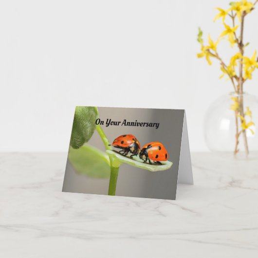 Ladybug Jubileum Wenskaart Kaart (Gele Bloem)