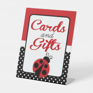 Ladybug-Kaarten en cadeautjes op zaterdag of Baby Reclamebord Met Voetstuk