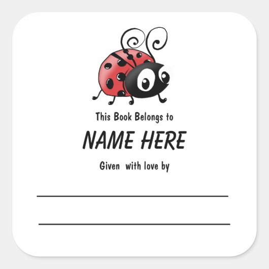 Ladybug Kinderboekbord met bericht Vierkante Sticker (Voorkant)