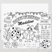 Ladybug Kleurplaat Verjaardag Placemat Decor Kinde (Voorkant / Achterkant)