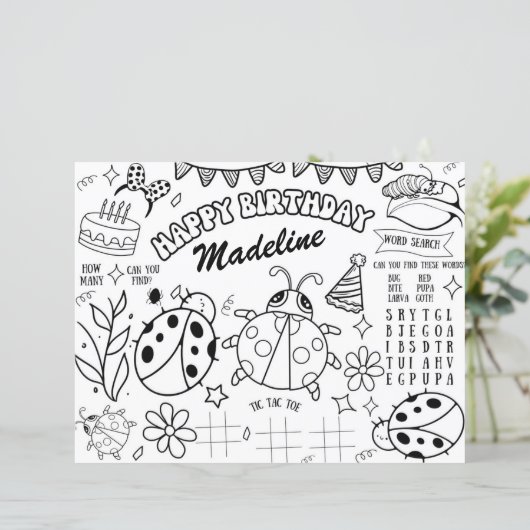 Ladybug Kleurplaat Verjaardag Placemat Decor Kinde (Staand voorkant)