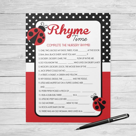 Ladybug Kwekerij Rhyme Baby shower Game Pack Notitieblok