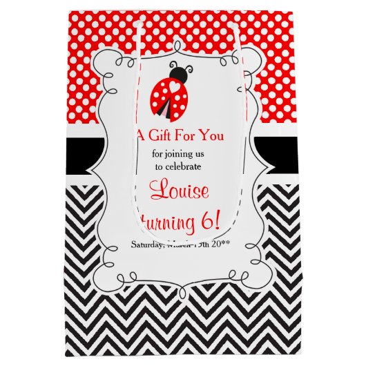 Ladybug Ladybird Birthday Party Dank je Medium Cadeauzakje (Achterkant)