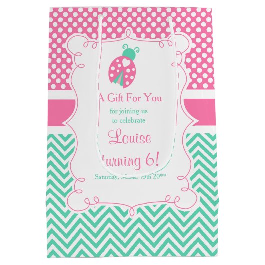 Ladybug Ladybird Birthday Party Dank je Medium Cadeauzakje (Achterkant)