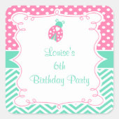 Ladybug Ladybird Birthday Party Vierkante Sticker (Voorkant)
