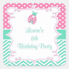 Ladybug Ladybird Birthday Party Vierkante Sticker