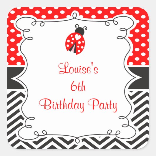 Ladybug Ladybird Birthday Party Vierkante Sticker (Voorkant)