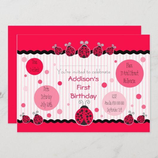 Ladybug Ladybird Invitation Kaart (Voorkant / Achterkant)