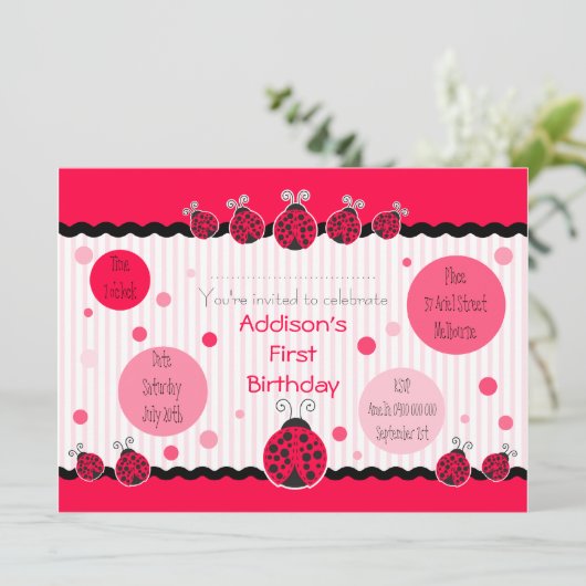 Ladybug Ladybird Invitation Kaart (Staand voorkant)