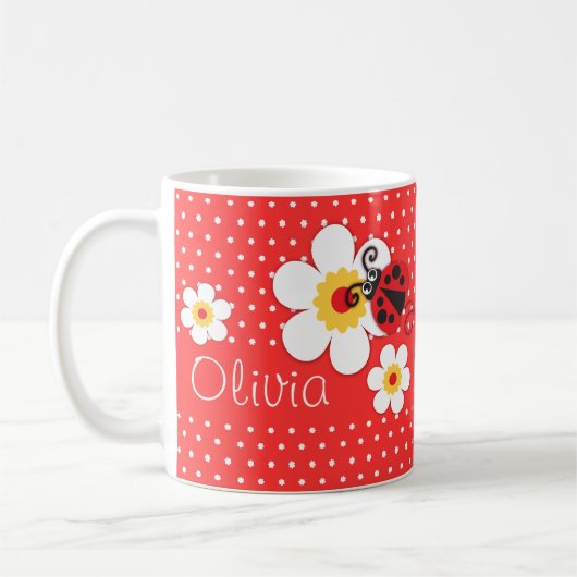 Ladybug/ladybird red yellow white meisjesnaam koffiemok (Links)