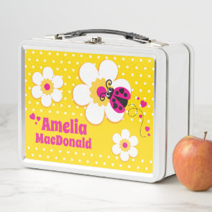 Ladybug ladybird roze gele meisjes naam lunchbox