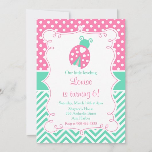 Ladybug Ladybird Roze Verjaardagsfeestje Kaart (Voorkant)
