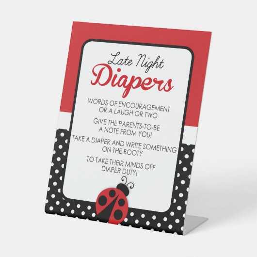 Ladybug Late Night Diapers Advice Baby shower Reclamebord Met Voetstuk (Voorkant)