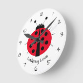Ladybug Love Girly Fun Cute Cartoon  Ronde Klok (Hoek)