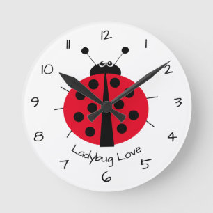 Ladybug Love Girly Fun Cute Cartoon Ronde Klok