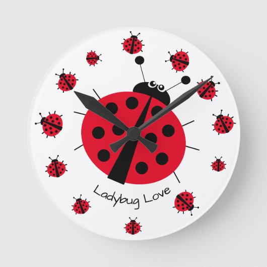Ladybug Love Girly Fun Cute Cartoon Ronde Klok (Voorkant)