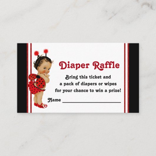Ladybug Luier Raffle Tickets Etnische Baby Meisje Informatiekaartje (Voorkant)